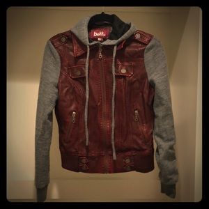 Gray and Red pleather jacket